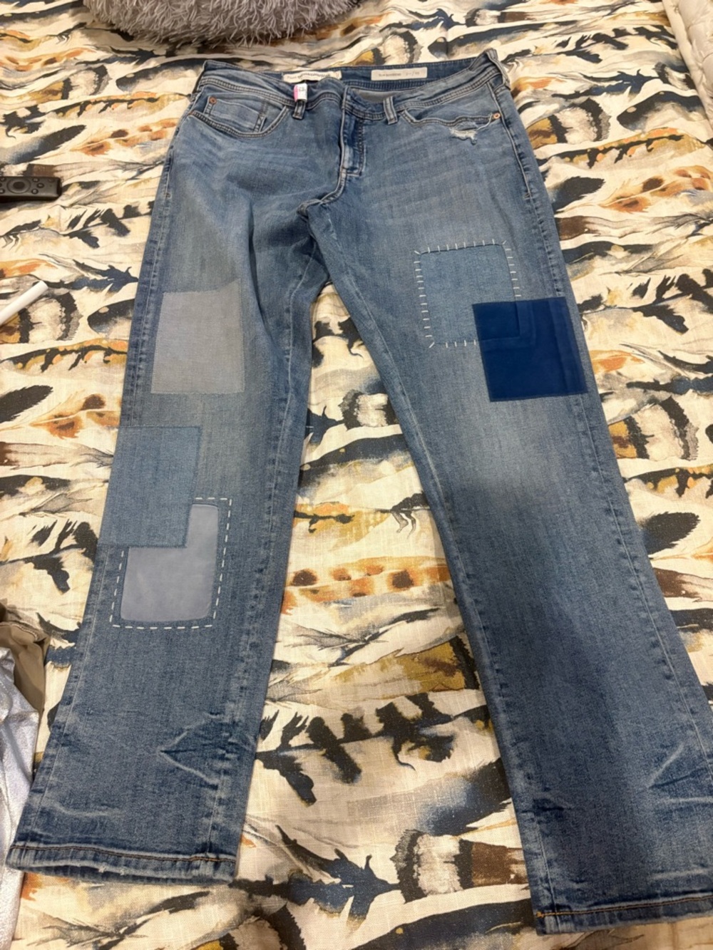 Pilcro and the Letterpress Light-Blue Patchwork Ankle Jeans
